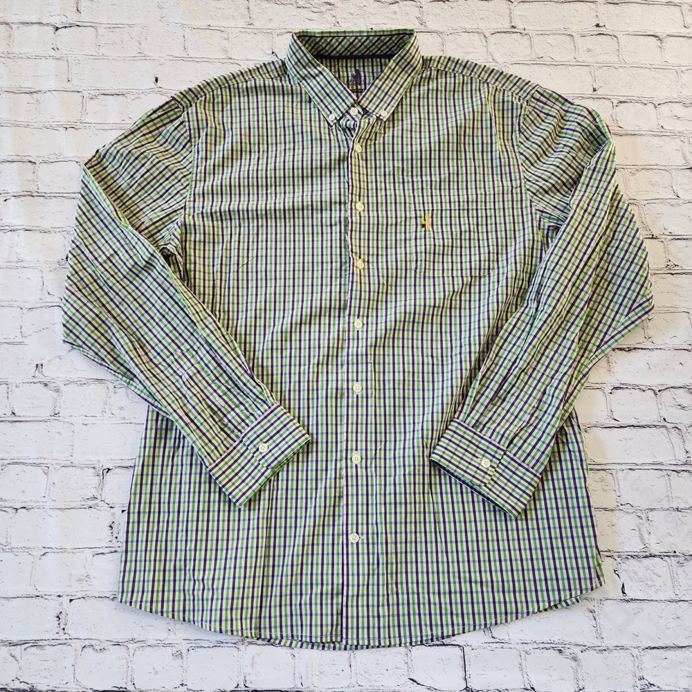 Johnnie-O Prep-Formance Mens XXL Gingham Check Bamboo Stretch Shirt Purple Green